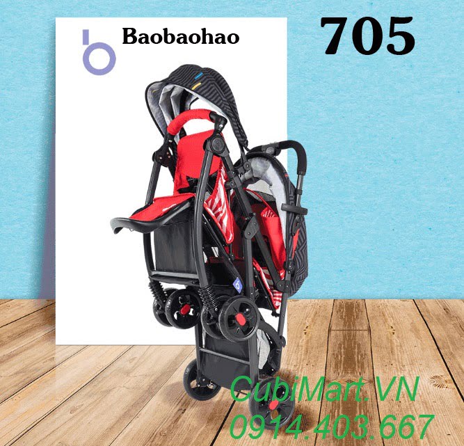 Xe đẩy đôi 705 Baobaohao, xe đẩy dùng cho 2 bé hoặc bé sinh đôi