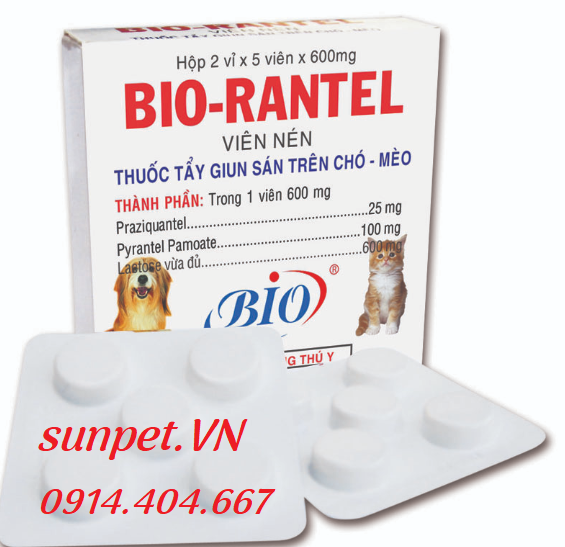 Thuốc tẩy giun cho chó mèo Bio Rantel Thuốc Tẩy Giun Sán Cho Chó Mèo viên nén